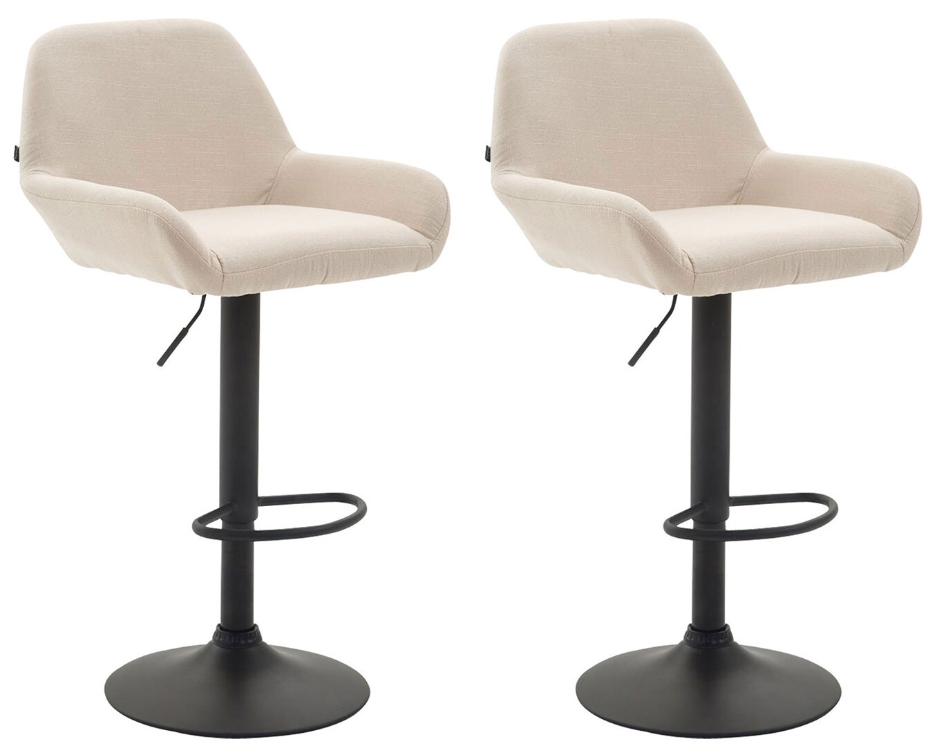 CLP 2er Set Barhocker höhenverstellbar Braga, mit Stoffbezug und Rückenlehne, Metallgestell mit Fußstütze, Thekenhocker