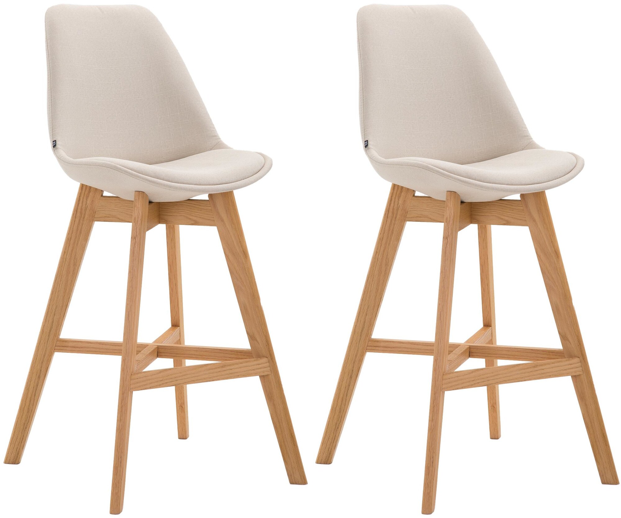 CLP 2er Set Barhocker Cannes Stoff natura - Farbe: creme, Gestellfarbe: natur 