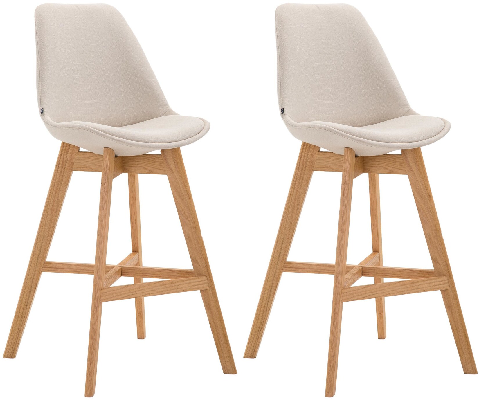 CLP 2er Set Barhocker Cannes Stoff natura Farbe: creme, Gestell Farbe: natur