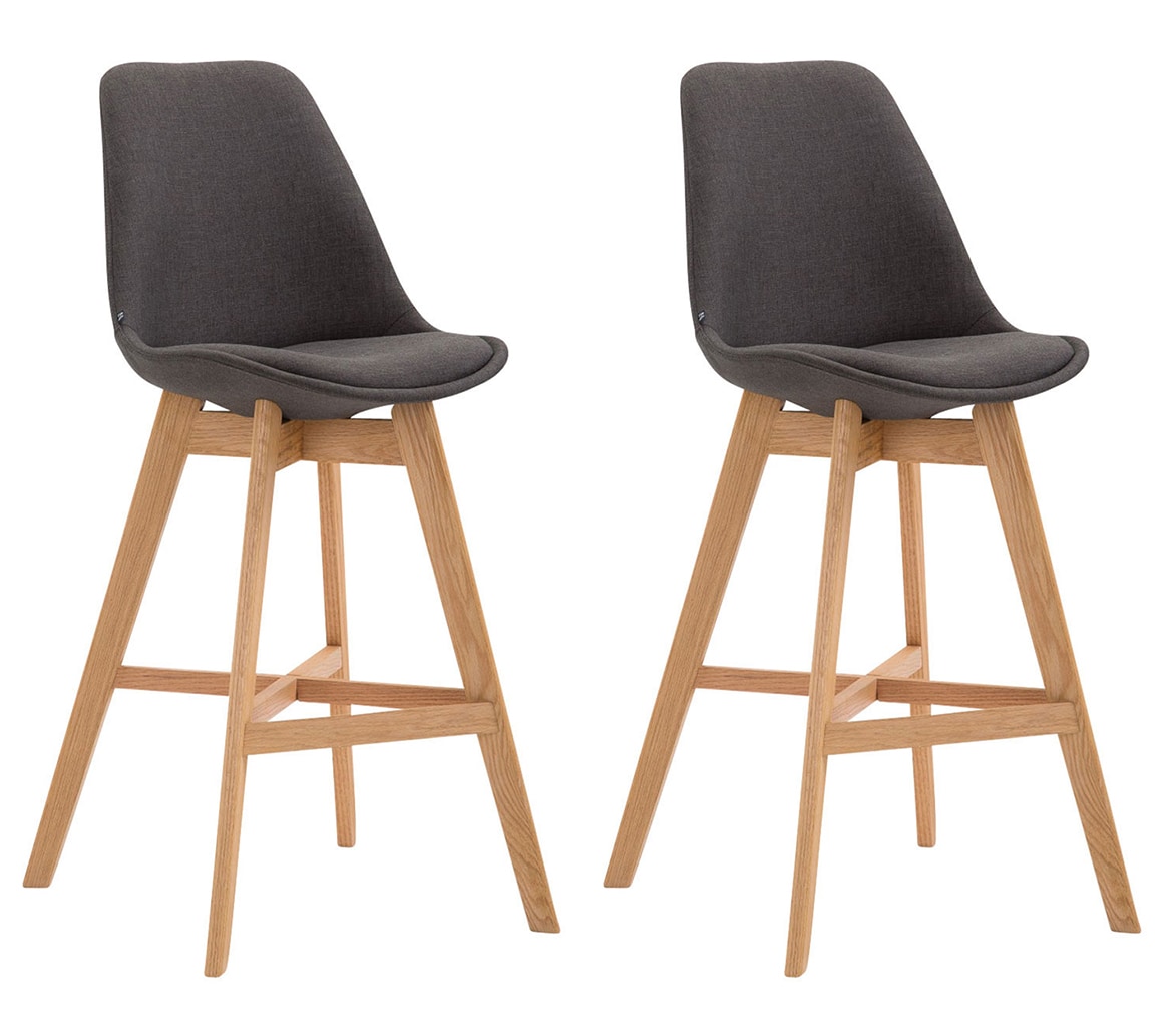CLP 2er Set Barhocker Cannes Stoff-Bezug I Thekenhocker mit Eichenholz-Gestell 