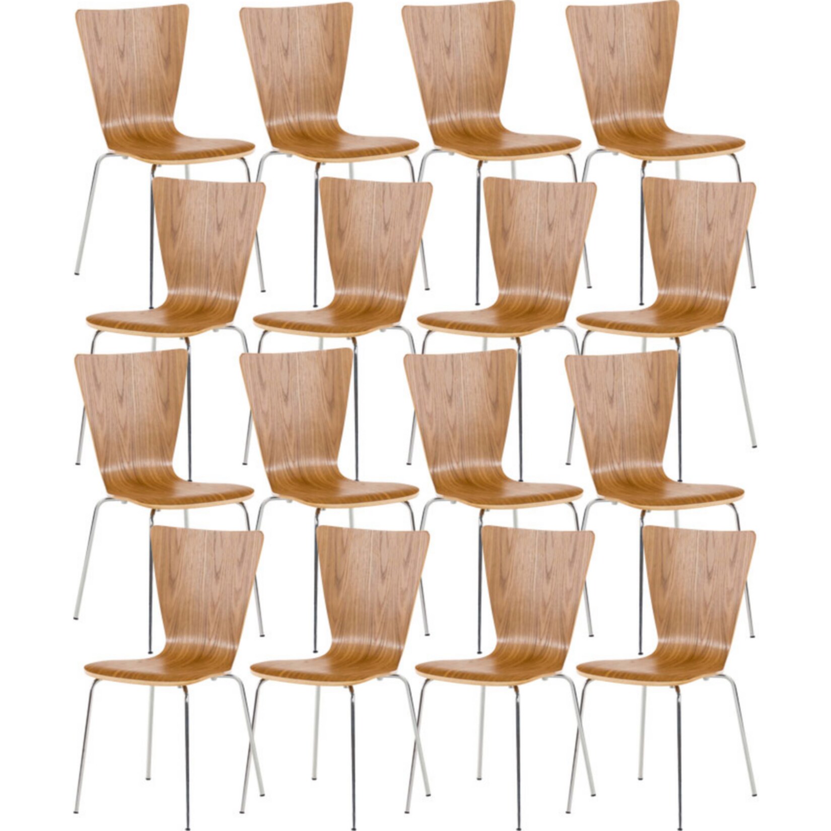 CLP 16 x Stapelstuhl Aaron Mit Holzsitz Und Metallgestell I 16 x Stuhl Mit pflegeleichter Sitzfl&auml;che I Set Mit 16 St&uuml;hlen 