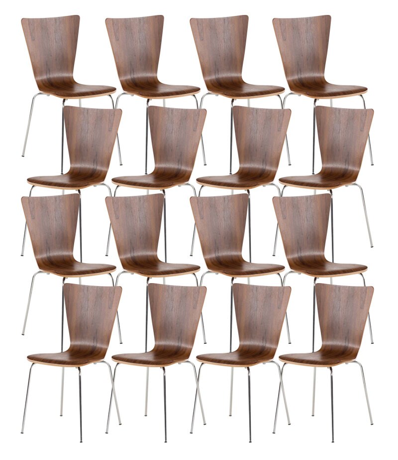 CLP 16 x Stapelstuhl Aaron Mit Holzsitz Und Metallgestell I 16 x Stuhl Mit pflegeleichter Sitzfl&auml;che I Set Mit 16 St&uuml;hlen 