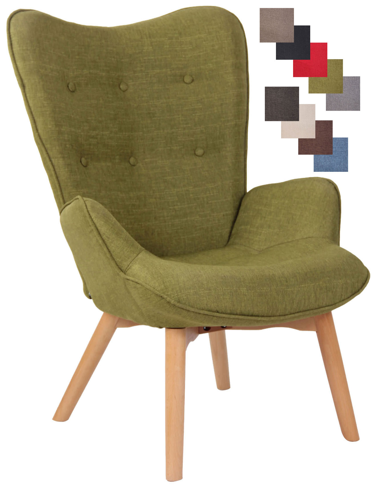 CLP Lounger Durham Mit Stoffbezug I Ohrensessel Mit Buchenholz Gestell I Loungesessel Mit Max. Belastbarkeit Bis 136 kg 