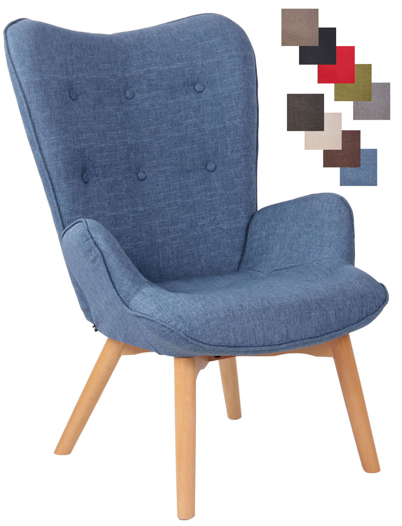 CLP Lounger Durham Mit Stoffbezug I Ohrensessel Mit Buchenholz Gestell I Loungesessel Mit Max. Belastbarkeit Bis 136 kg 