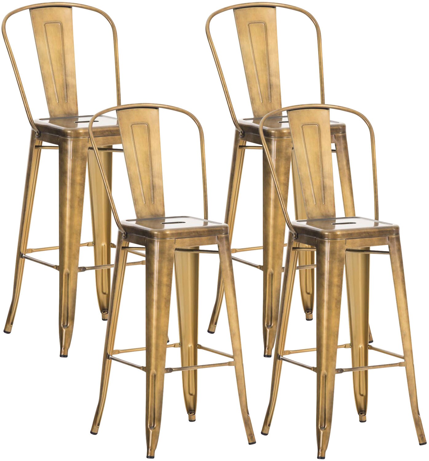 CLP 4er Set Metall Barhocker Aiden Mit Hoher Rückenlehne I 4 x Hocker Mit Fußstütze Und Bodenschonern