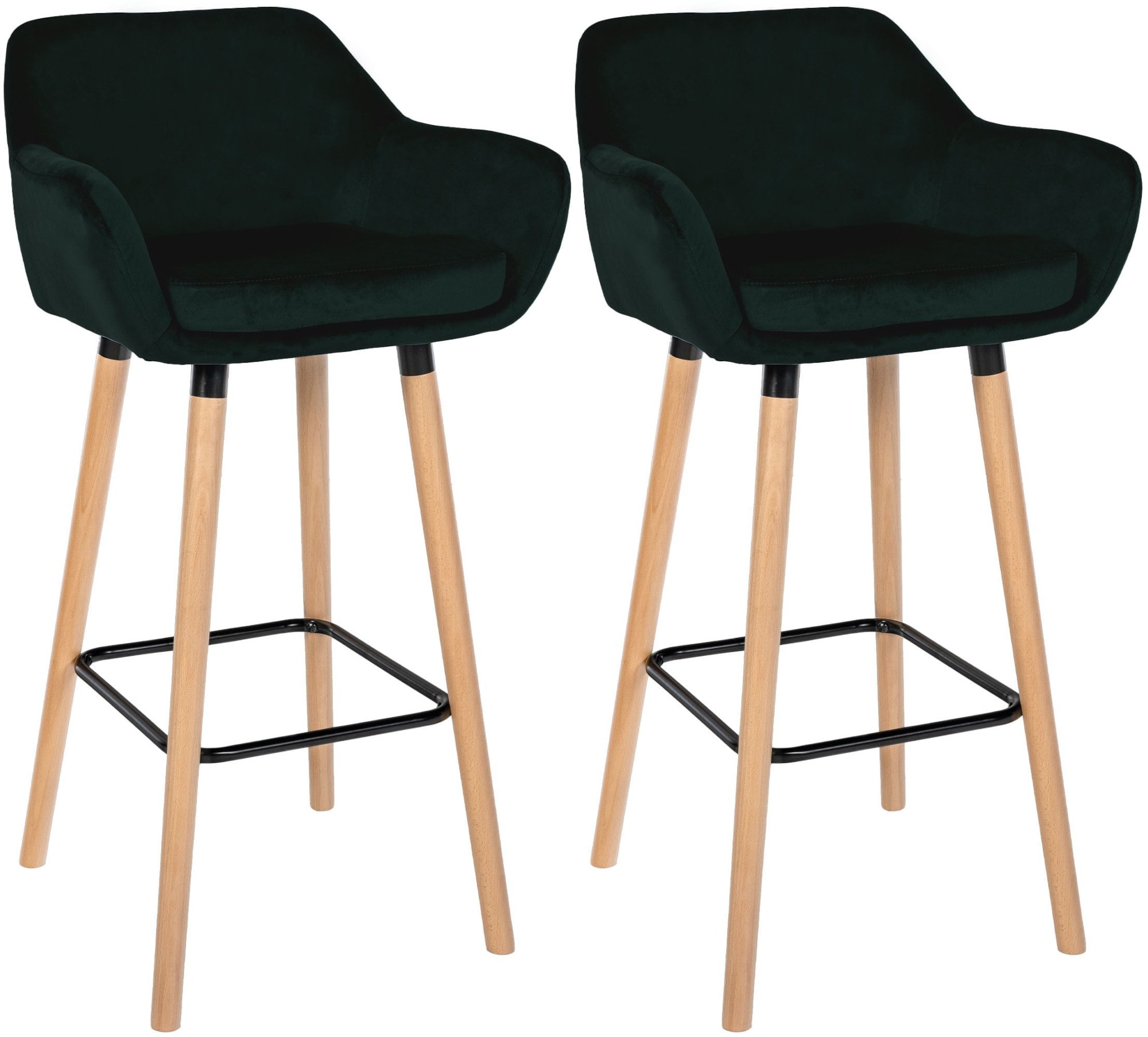 CLP Barhocker 2er Set gepolstert mit Lehne Grant, Barstuhl mit Samtbezug, Gestell aus Holz bis 150 kg belastbar 