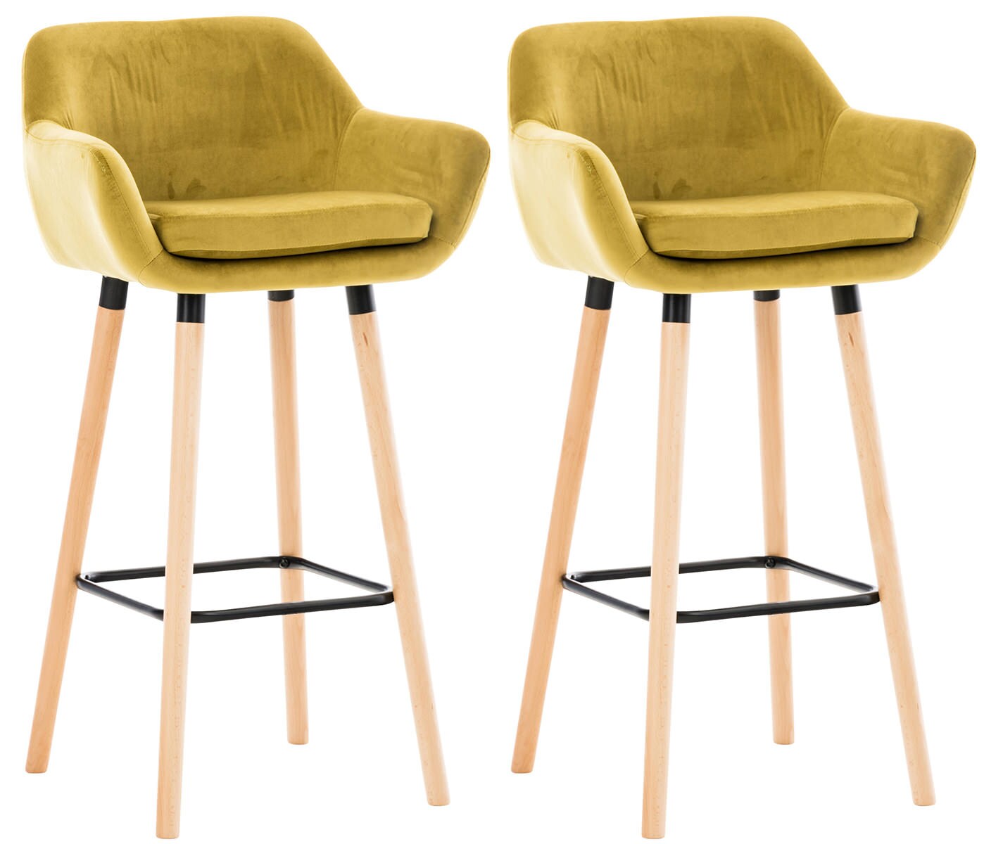 CLP Barhocker 2er Set gepolstert mit Lehne Grant, Barstuhl mit Samtbezug, Gestell aus Holz bis 150 kg belastbar 