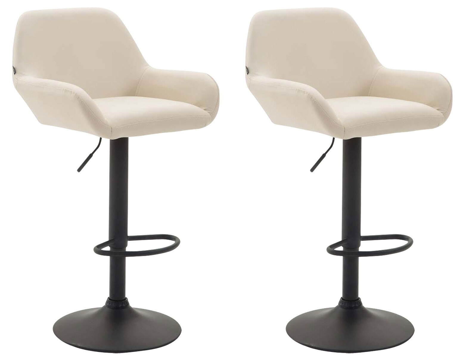 CLP 2er Set Barhocker Braga Kunstleder schwarz Farbe: creme, Gestell Farbe: schwarz