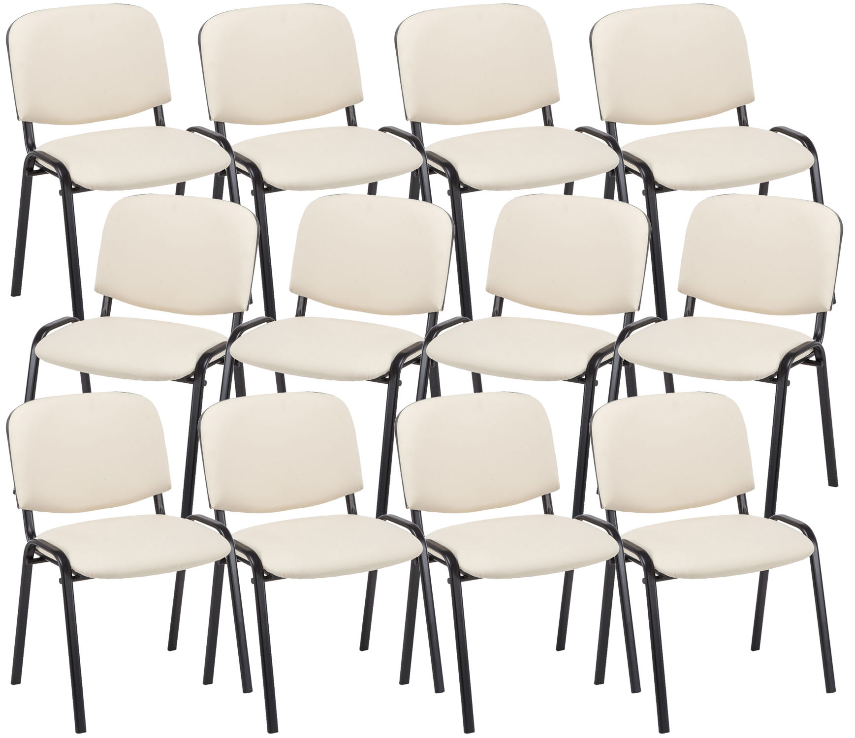 CLP 12er Set Besucherstuhl Ken Kunstleder I Stapelstuhl Mit Robustem Metallgestell I Polsterstuhl Mit R&uuml;ckenlehne 