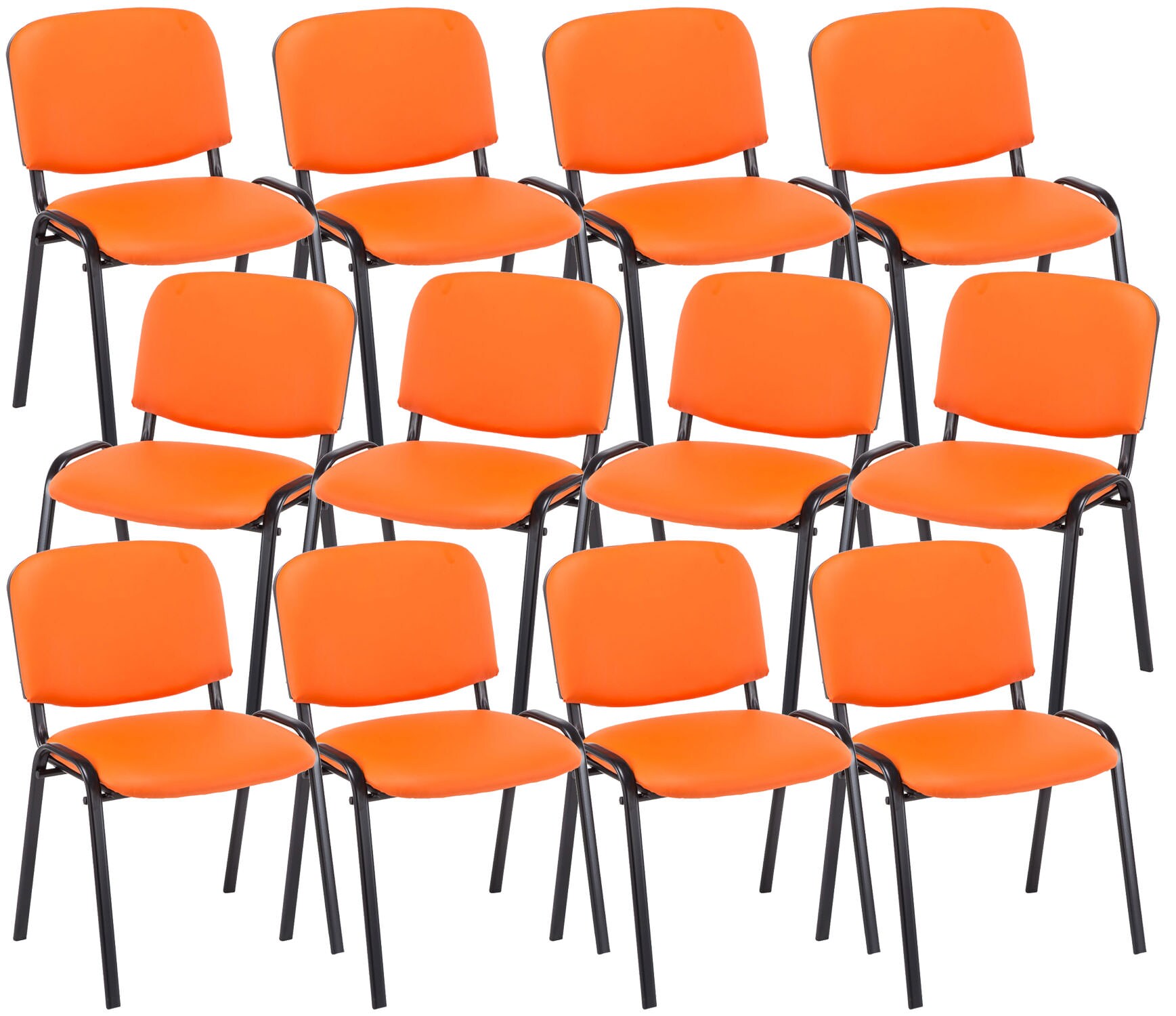 CLP 12er Set Besucherstuhl Ken Kunstleder I Stapelstuhl Mit Robustem Metallgestell I Polsterstuhl Mit R&uuml;ckenlehne 