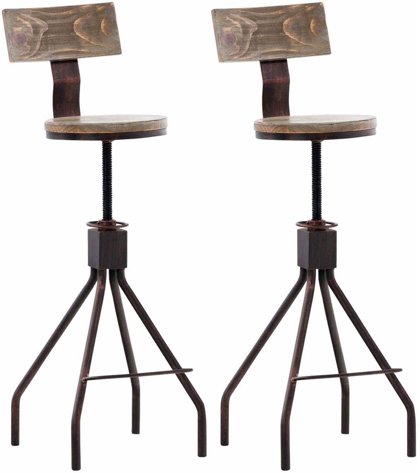 CLP 2er Set Barhocker Durango I Drehbar Und H&ouml;henverstellbarer Thekenhocker Mit R&uuml;ckenlehne I Metallhocker Mit Fu&szlig;st&uuml;tze 