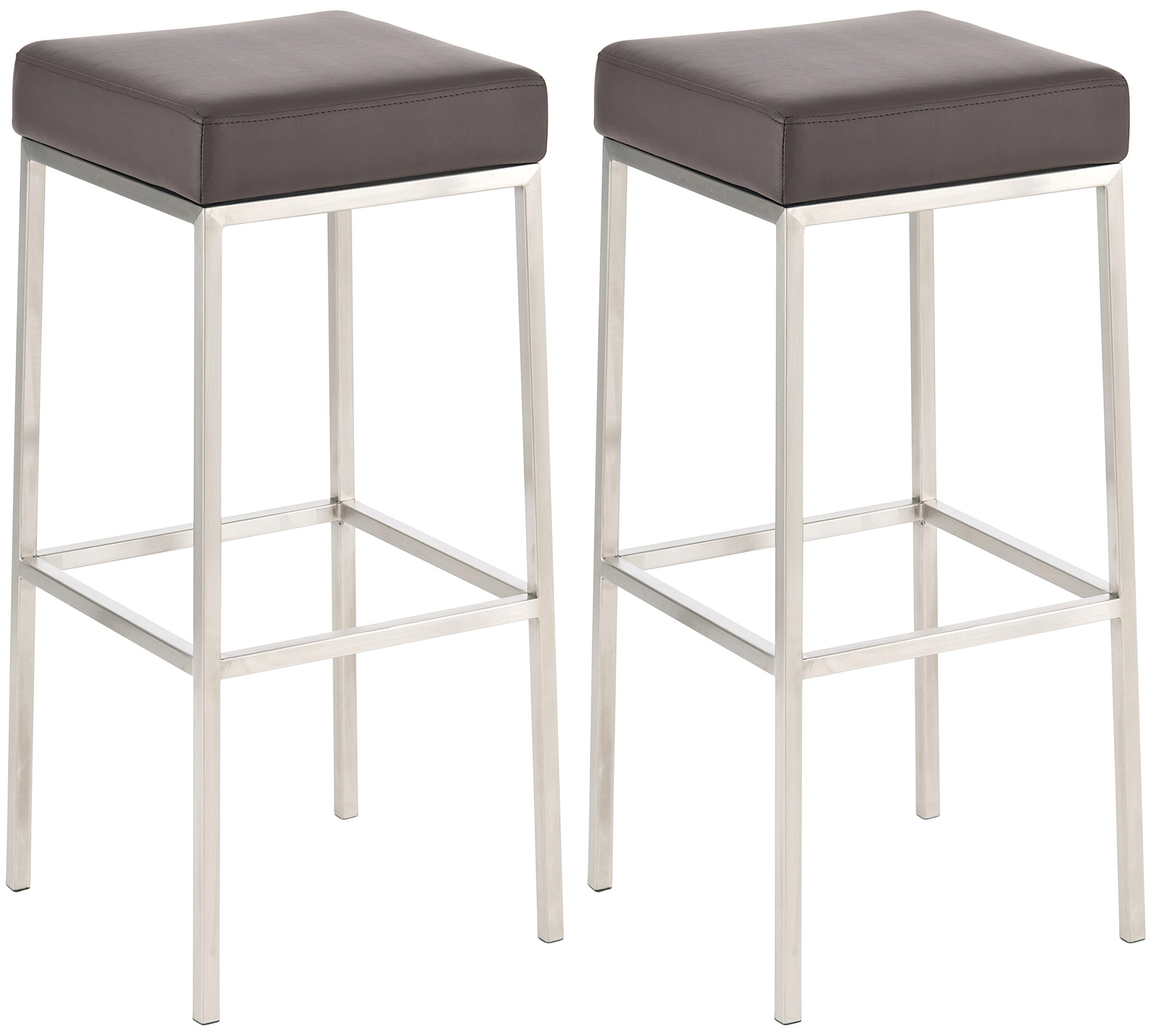 CLP 2er Set Barhocker Montreal 85 Kunstleder edelstahl - Farbe: braun, Gestellfarbe: edelstahl 