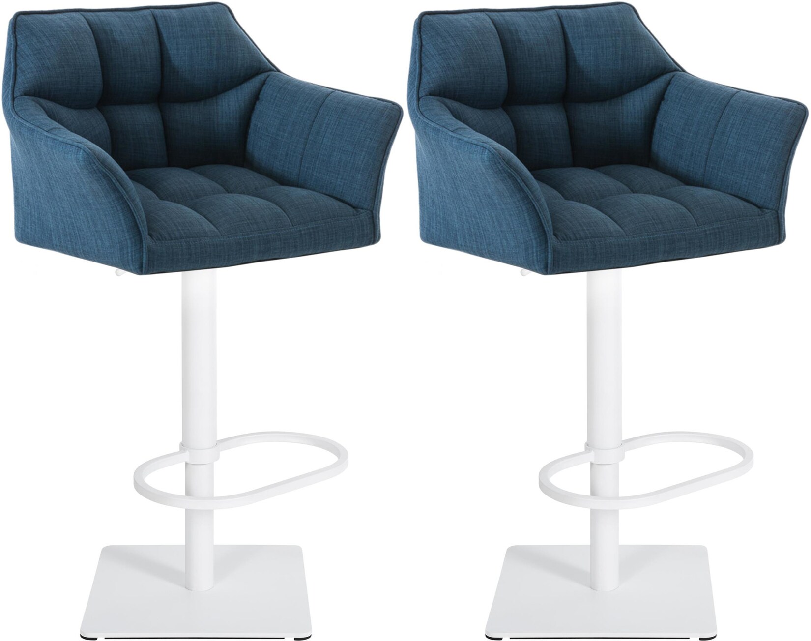 CLP 2er Set Barhocker Damaso Stoff weiß Farbe: blau, Gestell Farbe: weiß