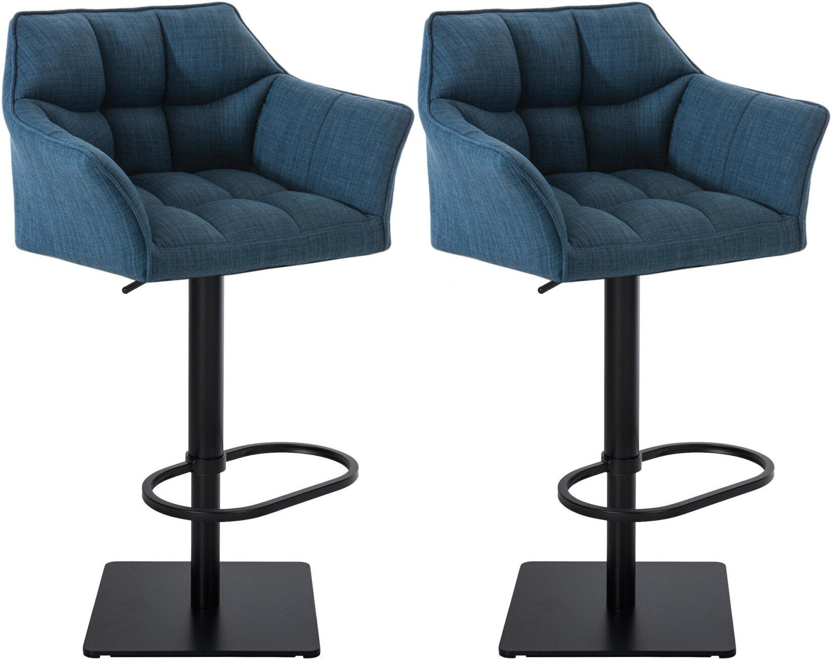 CLP 2er Set Barhocker Damaso Stoff schwarz Farbe: blau, Gestell Farbe: schwarz