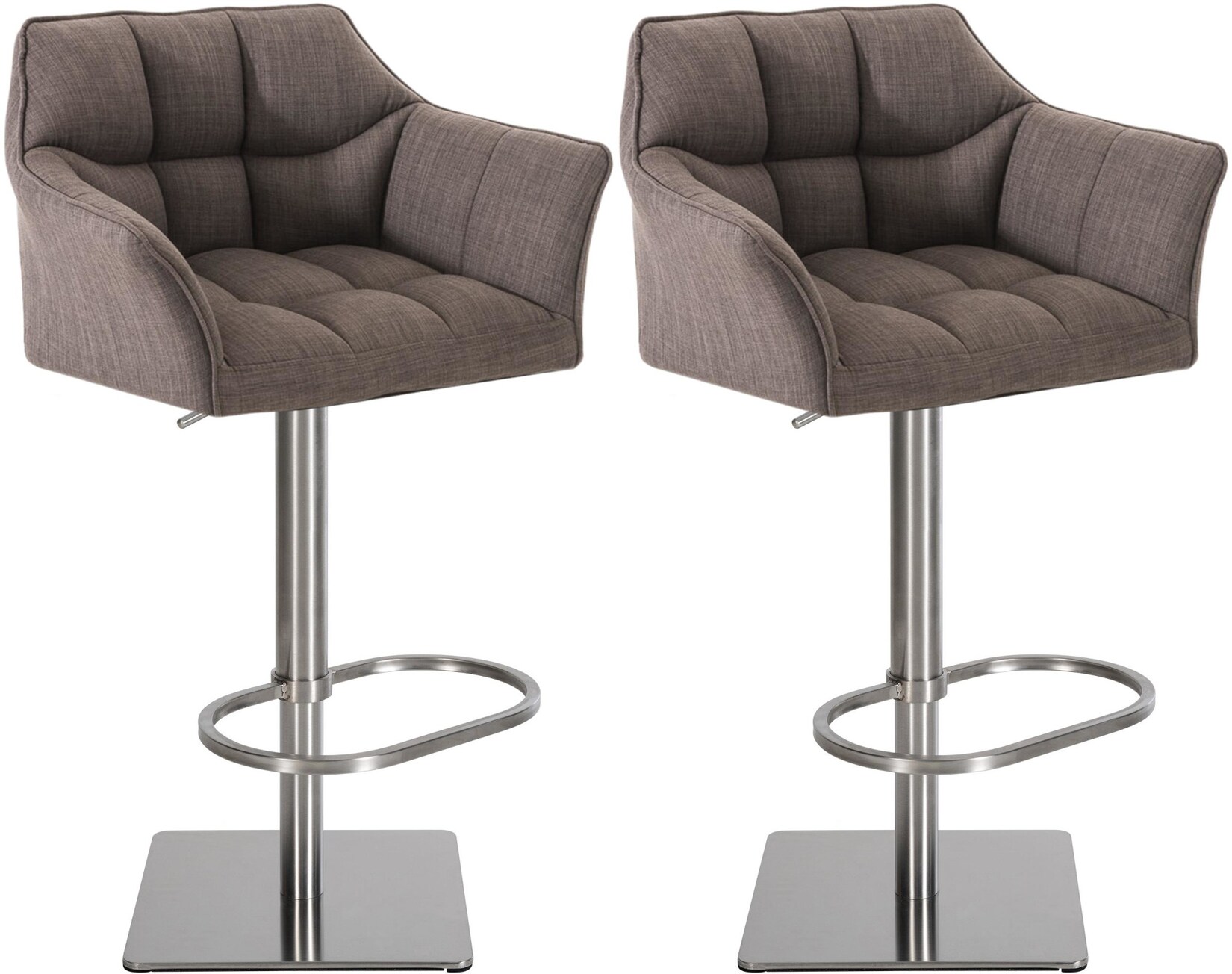 CLP 2er Set Barhocker Damaso Stoff edelstahl Farbe: grau, Gestell Farbe: edelstahl