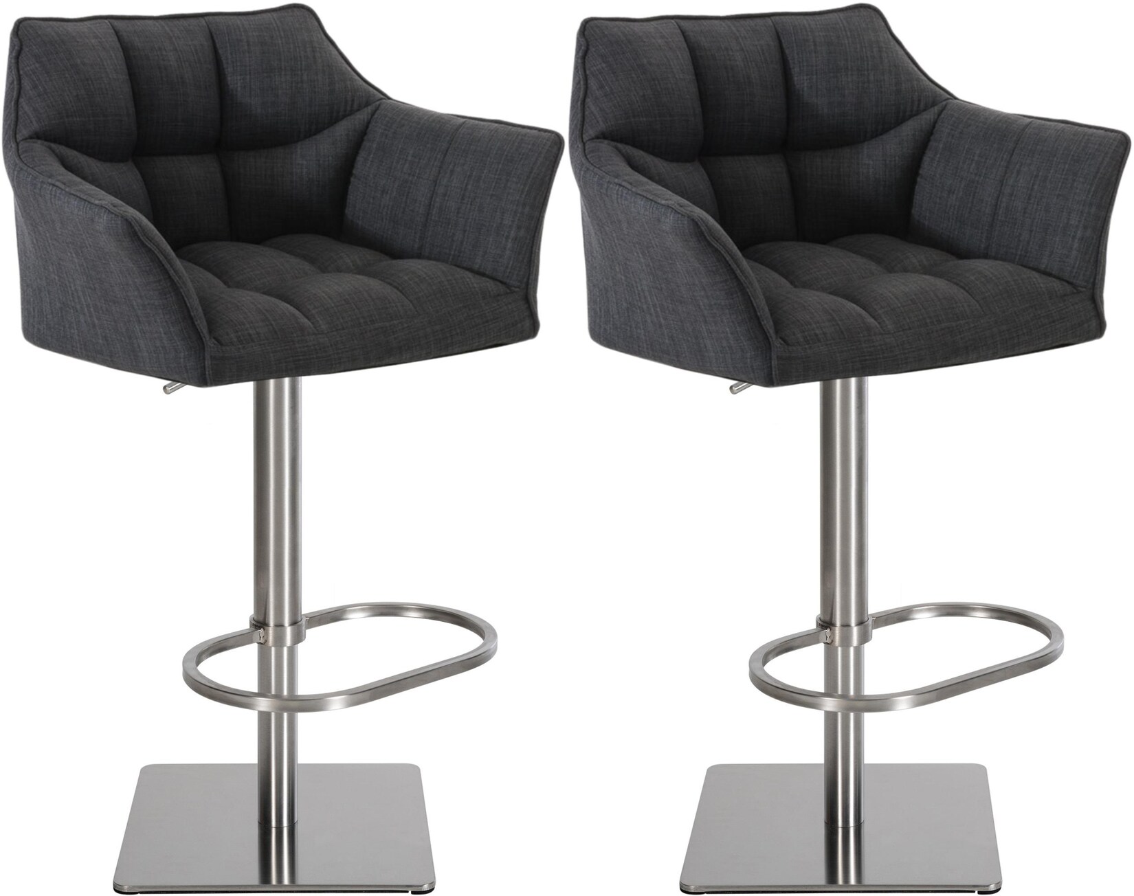 CLP 2er Set Barhocker Damaso Stoff edelstahl Farbe: dunkelgrau, Gestell Farbe: edelstahl