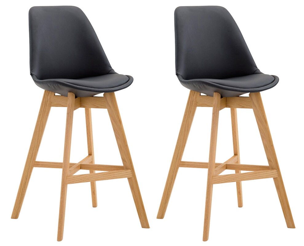 CLP 2er Set Barhocker Cannes Kunstleder Natura - Farbe: schwarz, Gestellfarbe: natur