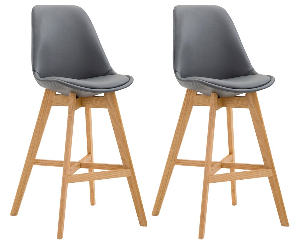 CLP 2er Set Barhocker Cannes Kunstleder natura - Farbe: grau, Gestellfarbe: natur
