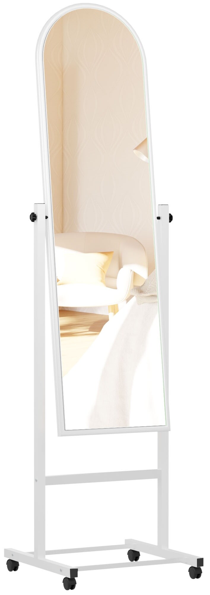 CLP Standspiegel Evoir mit Laufrollen I Ganzk&ouml;rperspiegel mit Metallrahmen I Stehspiegel neigbar und 360 Grad drehbar 