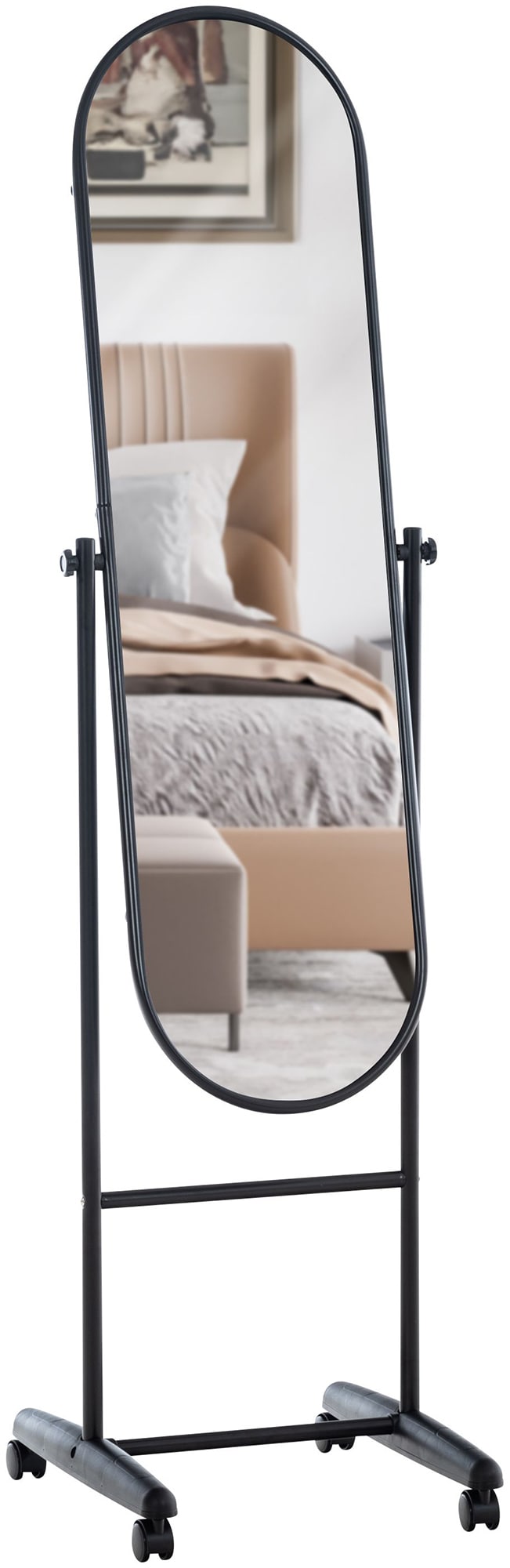 CLP Standspiegel Nane Oval I Stehspiegel 155x40 cm I F&uuml;r Wohnzimmer Oder Schlafzimmer I Neigbar, 360&deg; Drehbar I Ganzk&ouml;rperspiegel Mit Rollen 