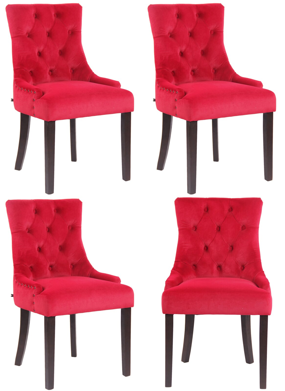 CLP 4er Set Esszimmerstühle Aberdeen Samt antik Farbe: rot, Gestell Farbe: antik
