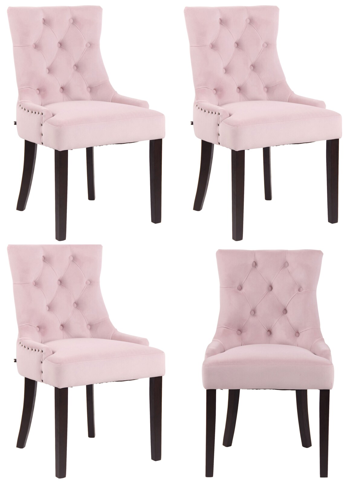 CLP 4er Set Esszimmerstühle Aberdeen Samt antik Farbe: pink, Gestell Farbe: antik