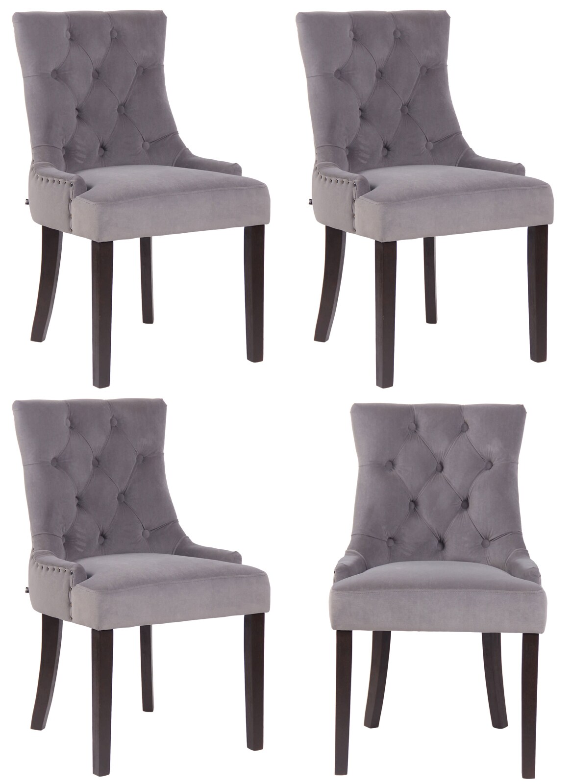 CLP 4er Set Esszimmerstühle Aberdeen Samt antik Farbe: grau, Gestell Farbe: antik