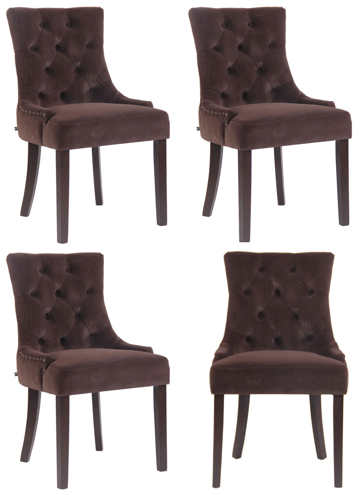 CLP 4er Set Esszimmerstühle Aberdeen Samt antik Farbe: braun, Gestell Farbe: antik