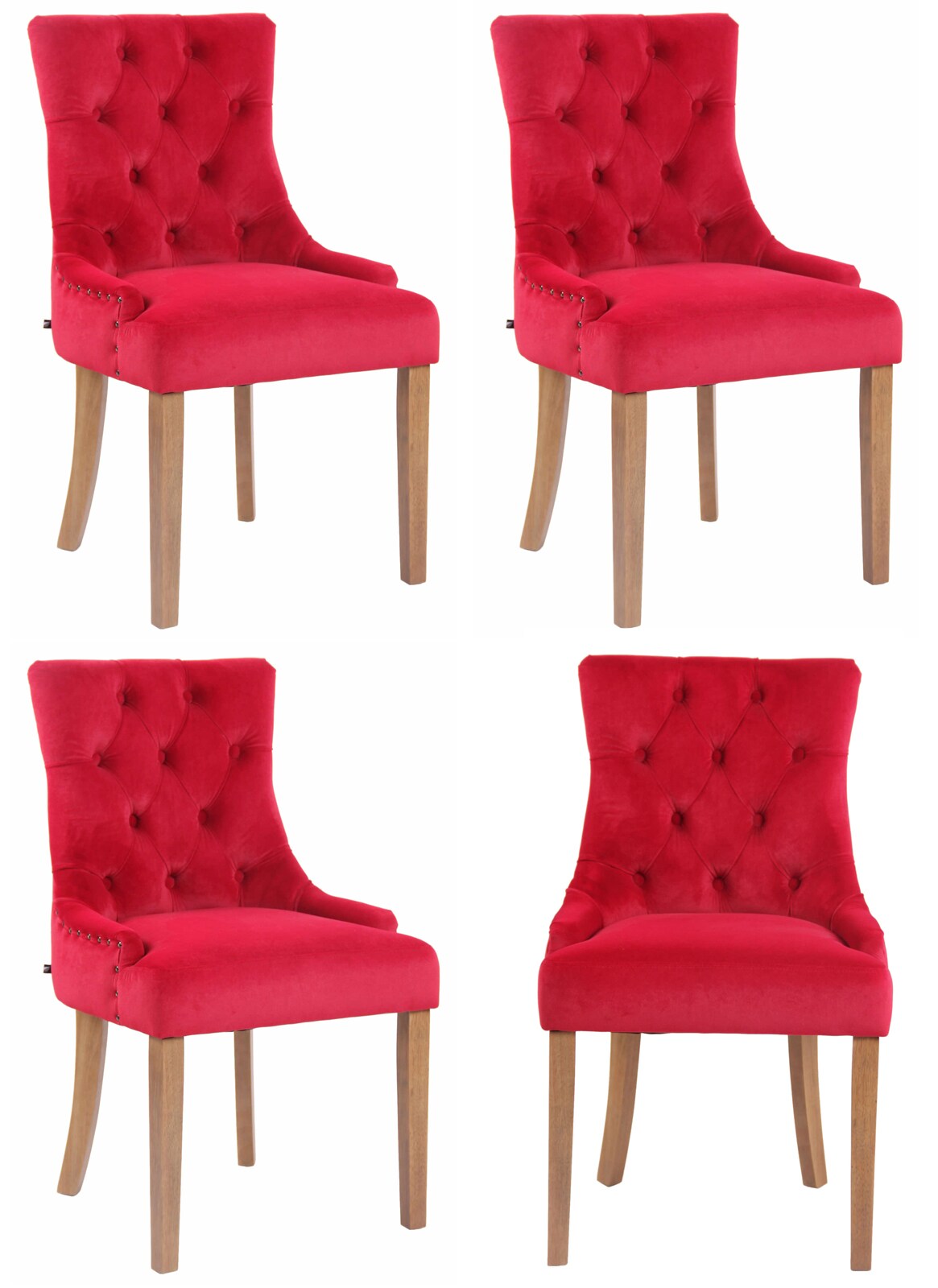 CLP 4er Set Esszimmerstühle Aberdeen Samt antik-hell Farbe: rot, Gestell Farbe: antik-hell