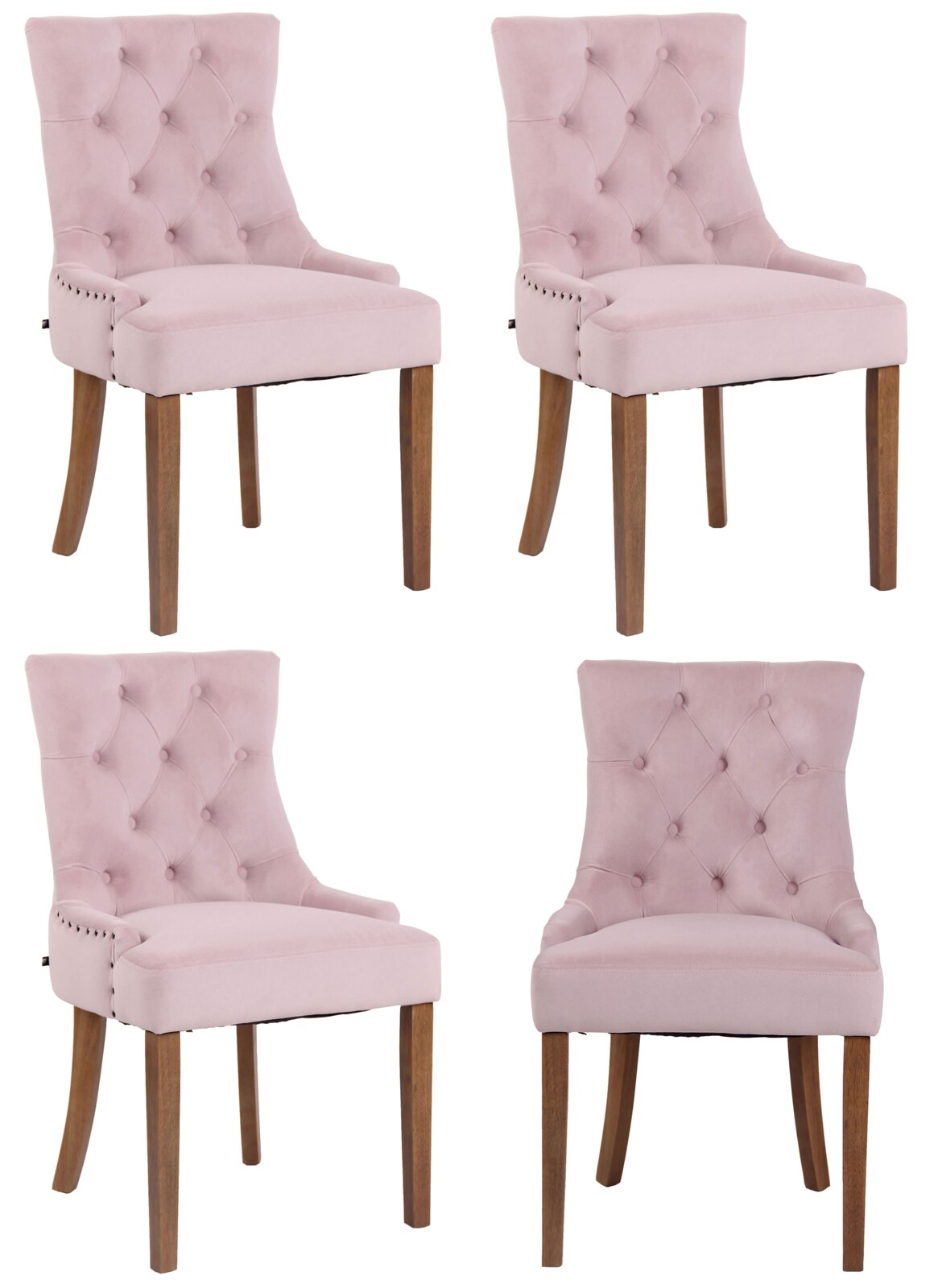 CLP 4er Set Esszimmerstühle Aberdeen Samt antik-hell Farbe: pink, Gestell Farbe: antik-hell