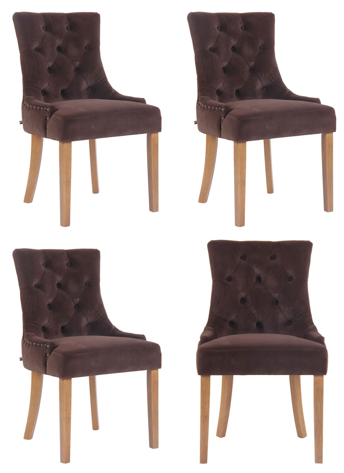 CLP 4er Set Esszimmerstühle Aberdeen Samt antik-hell Farbe: braun, Gestell Farbe: antik-hell