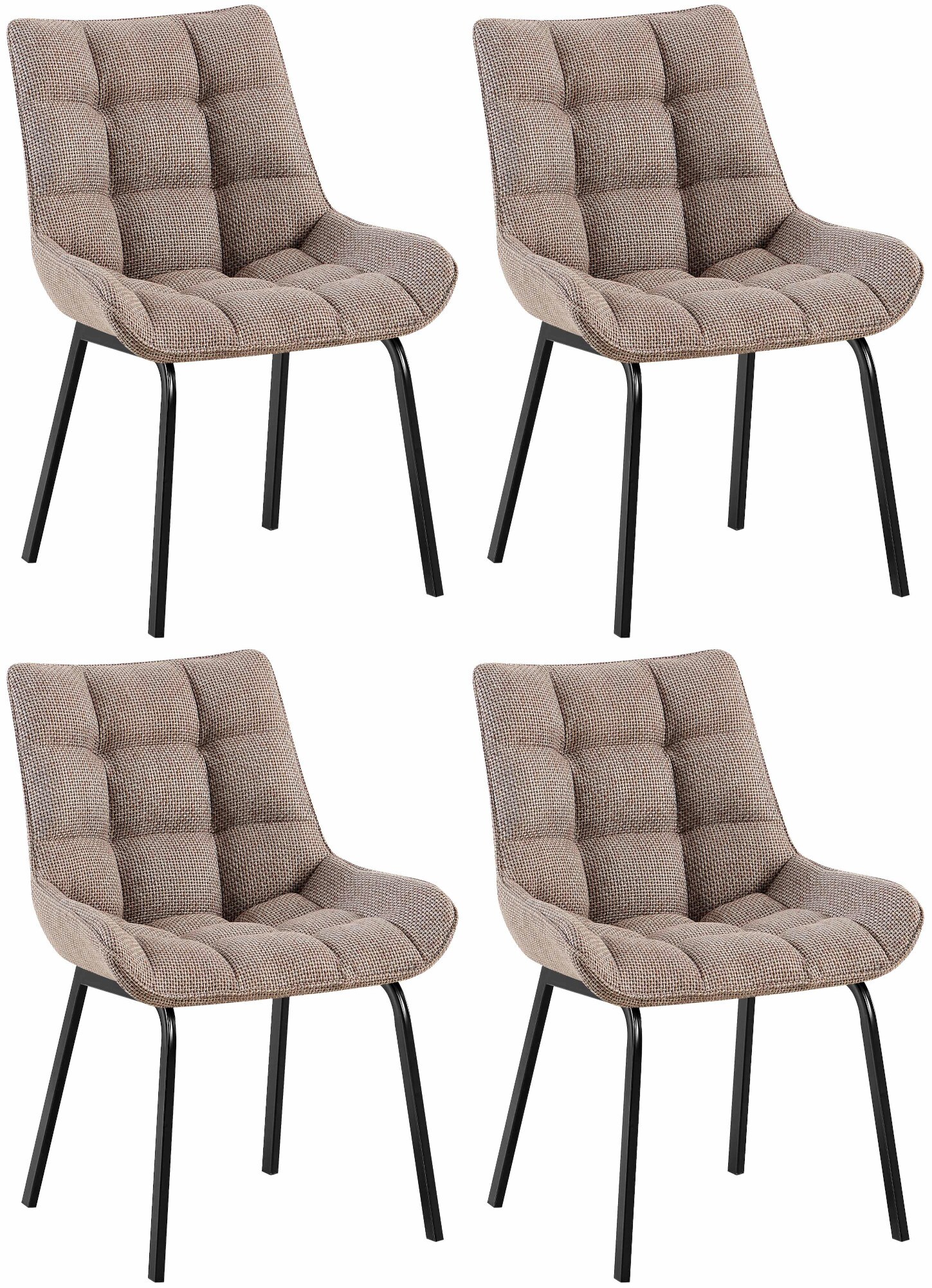 CLP 4er Set Esszimmerstuhl Saranda I Polsterstuhl mit Stoffbezug I K&uuml;chenstuhl mit schwarzem Metallgestell und R&uuml;ckenlehne 