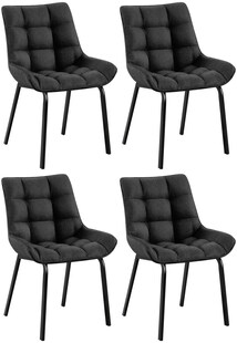 CLP 4er Set Esszimmerstuhl Saranda I Polsterstuhl mit Stoffbezug I Küchenstuhl mit schwarzem Metallgestell und Rückenlehne 