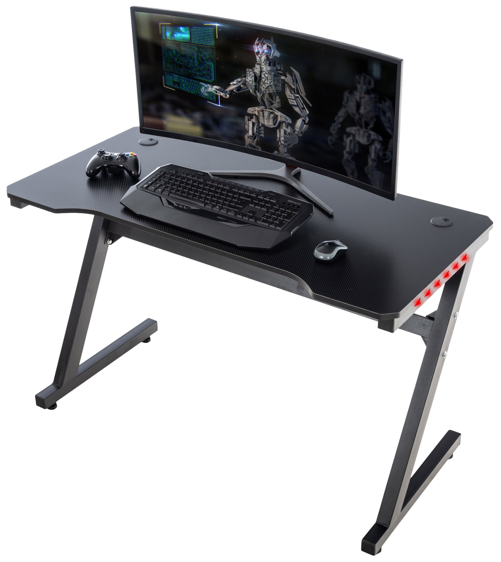 CLP Gaming-Tisch Lewiston I Schreibtisch Mit LED-Beleuchtung I Carbon-Optik 