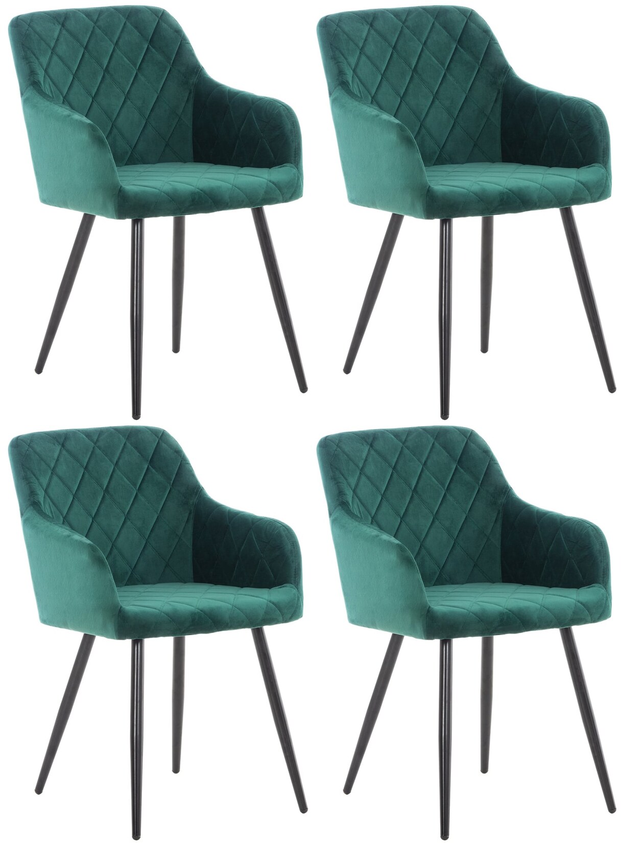 CLP 4er Set Esszimmerstuhl Shila Samt Farbe: grün, Material: Samt