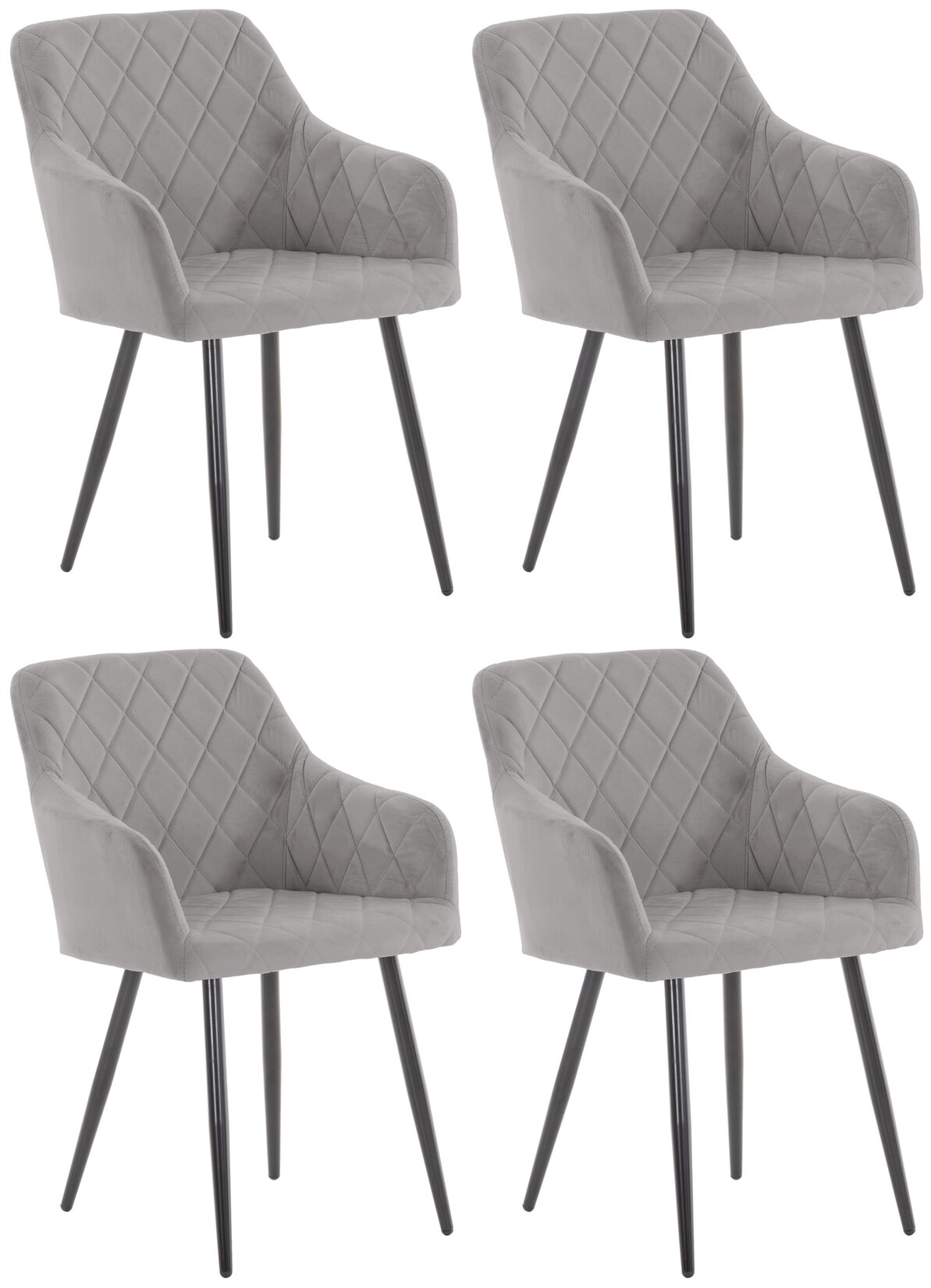 CLP 4er Set Esszimmerstuhl Shila Samt Farbe: grau, Material: Samt