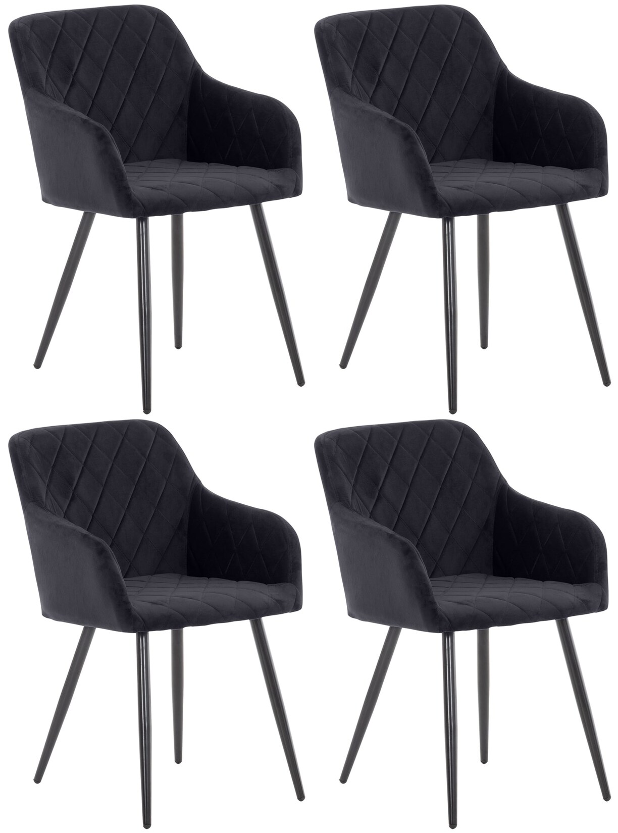 CLP 4er Set Esszimmerstuhl Shila Samt Farbe: schwarz, Material: Samt