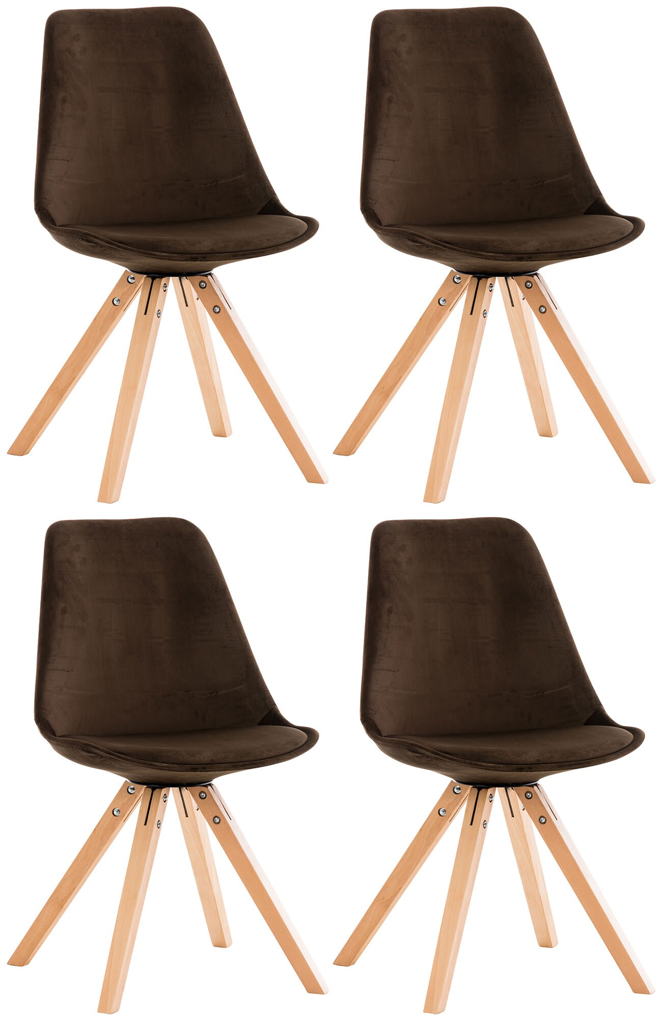 CLP 4er Set St&uuml;hle Pegleg Samt Square I Gepolsterter Schalensitz Mit Samtbezug I Eckige Holzbeine 
