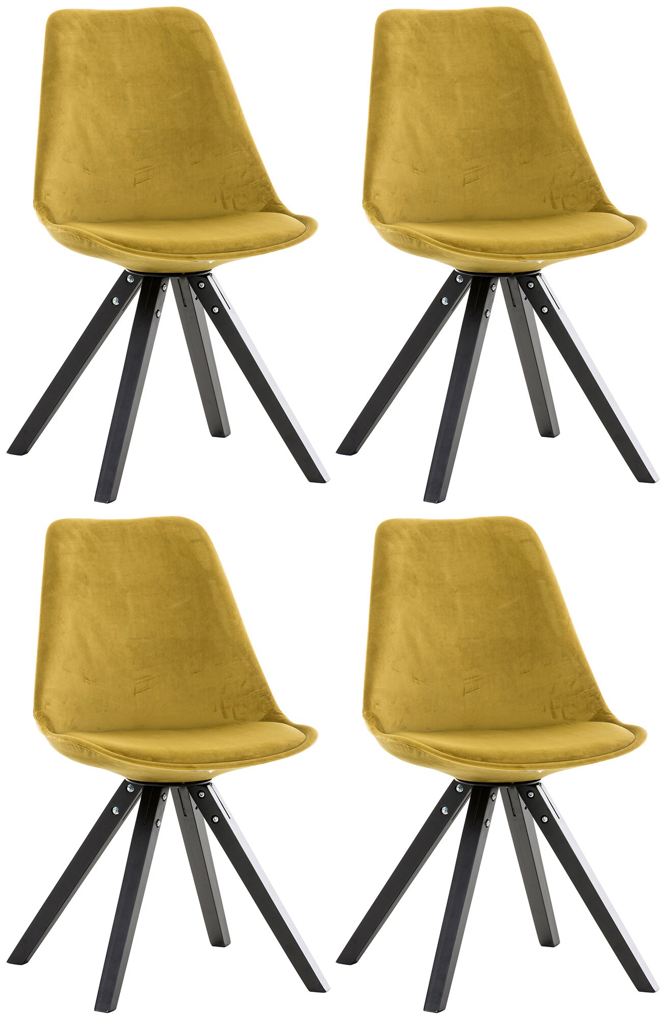 CLP 4er Set St&uuml;hle Pegleg Samt Square I Gepolsterter Schalensitz Mit Samtbezug I Eckige Holzbeine 