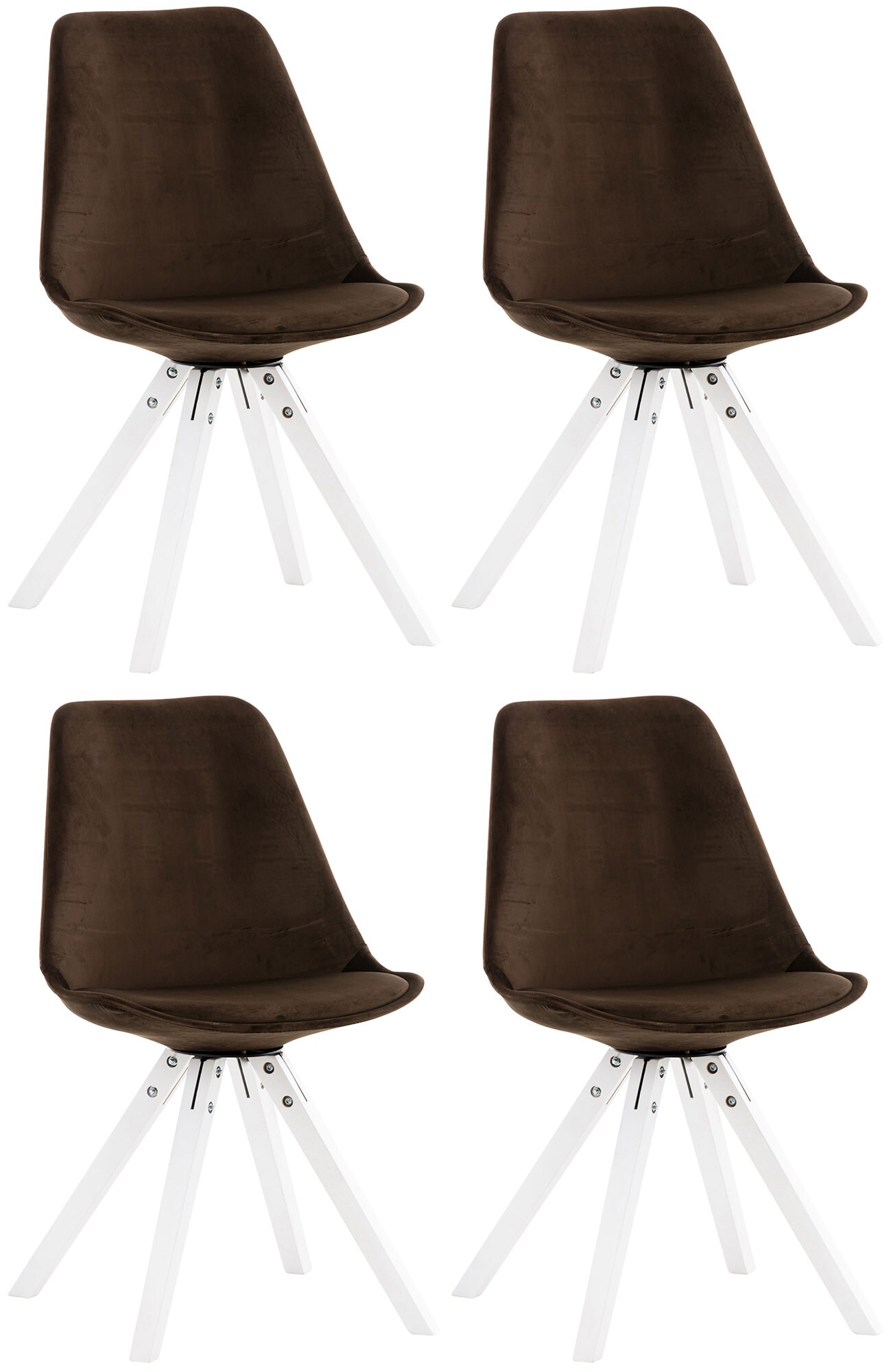 CLP 4er Set St&uuml;hle Pegleg Samt Square I Gepolsterter Schalensitz Mit Samtbezug I Eckige Holzbeine 