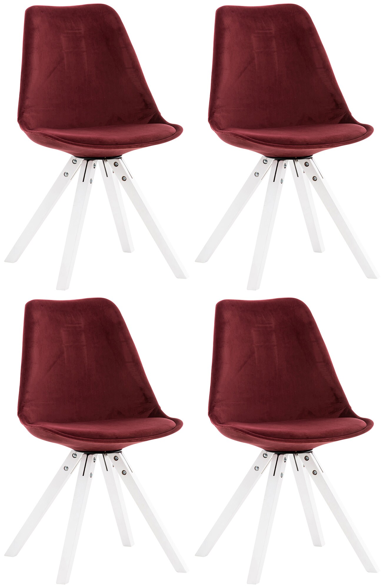 CLP 4er Set St&uuml;hle Pegleg Samt Square I Gepolsterter Schalensitz Mit Samtbezug I Eckige Holzbeine 