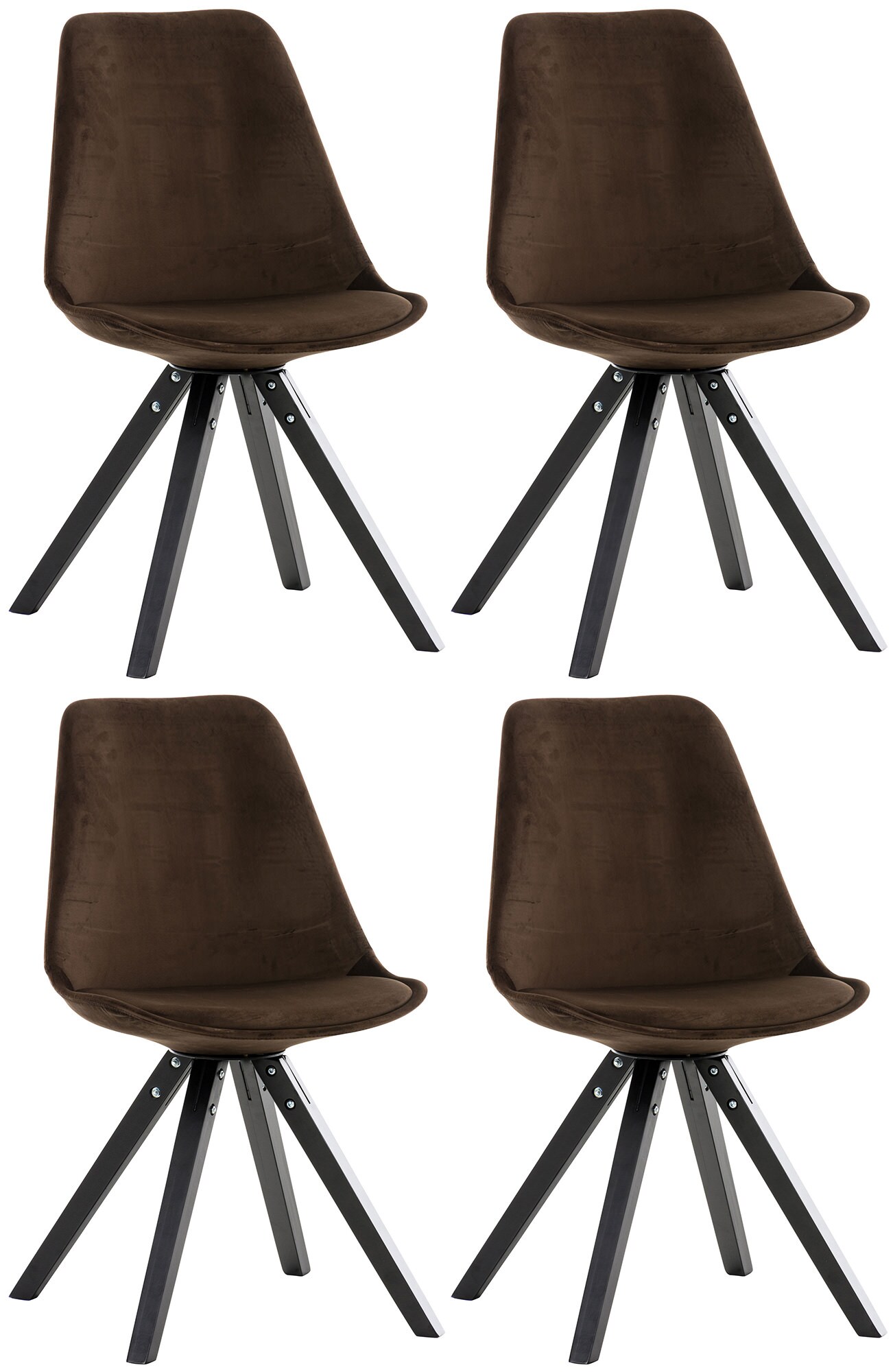 CLP 4er Set St&uuml;hle Pegleg Samt Square I Gepolsterter Schalensitz Mit Samtbezug I Eckige Holzbeine 