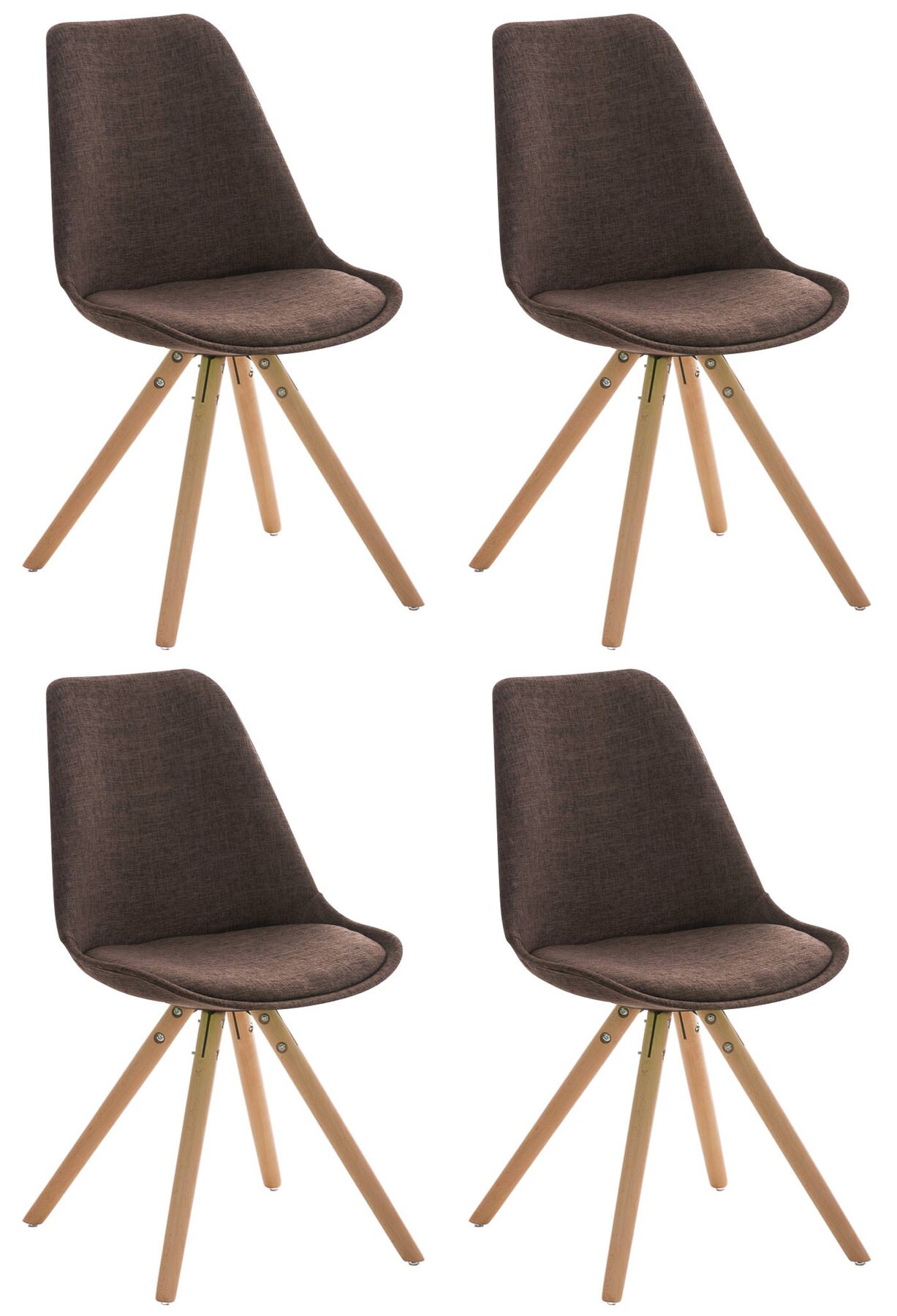 CLP 4er Set St&uuml;hle Pegleg Stoff Rund I Gepolsterte Schalensitze Mit Stoffbezug I Runde Holzbeine 