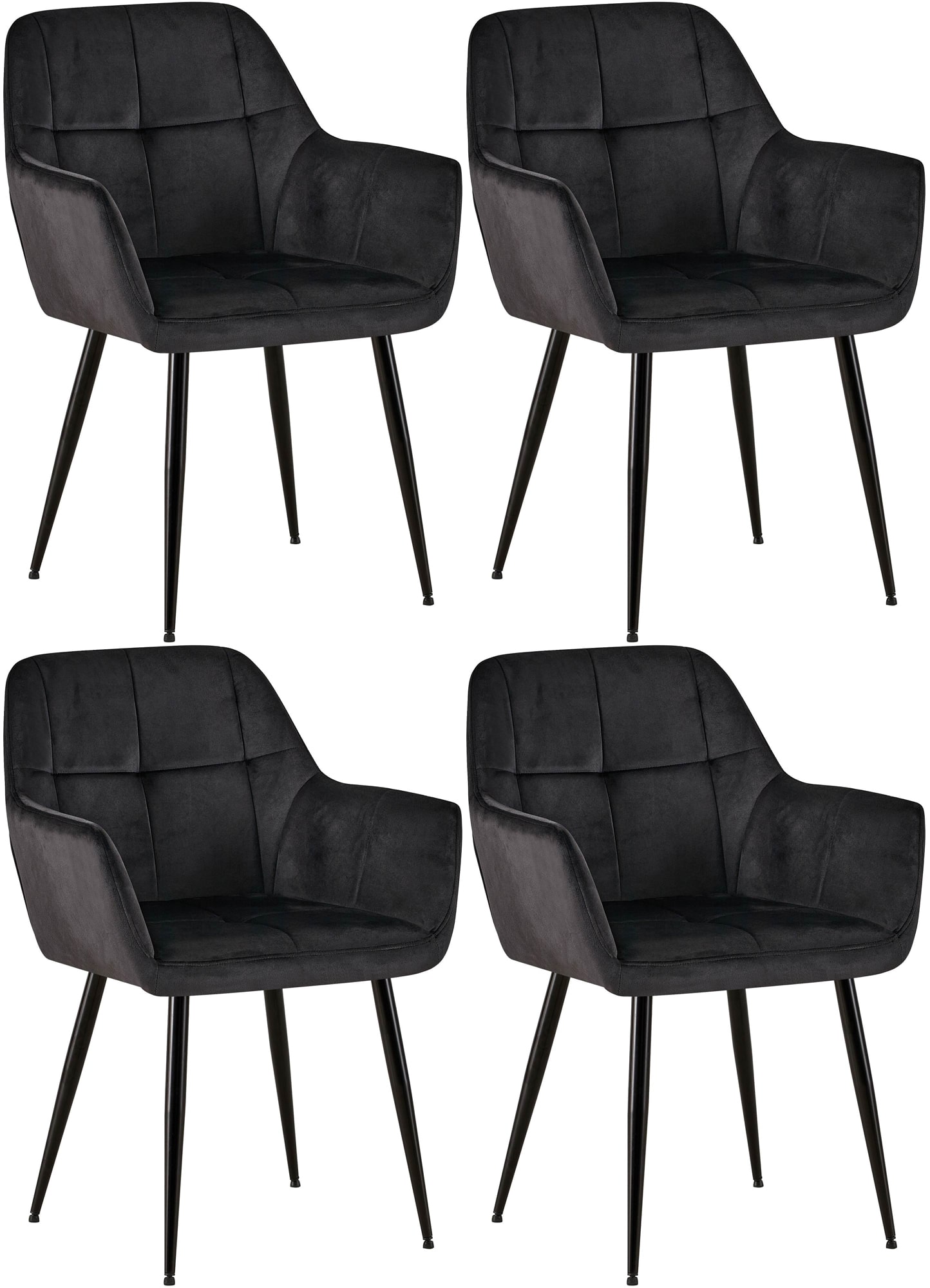 CLP 4er Set Esszimmerst&uuml;hle Emia Mit Samtbezug I Polsterstuhl Mit Metallgestell I K&uuml;chenstuhl Mit Bodenschonern 