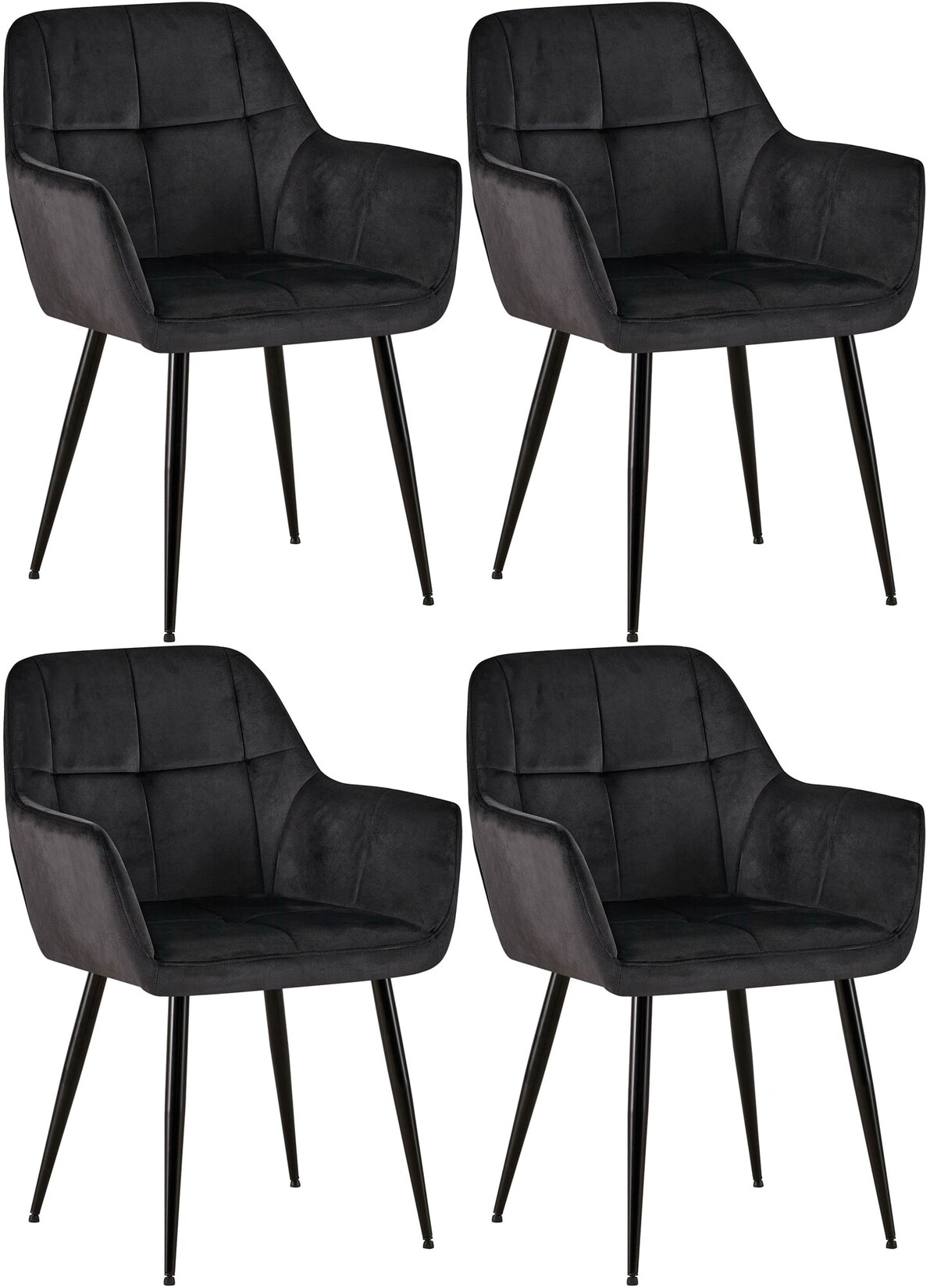 CLP 4er Set Esszimmerstühle Emia Samt Farbe: schwarz, Material: Samt
