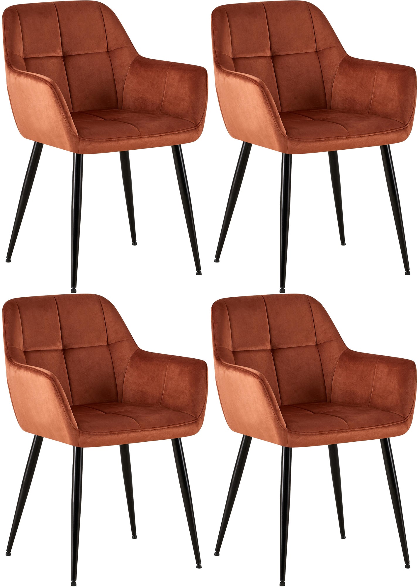 CLP 4er Set Esszimmerst&uuml;hle Emia Mit Samtbezug I Polsterstuhl Mit Metallgestell I K&uuml;chenstuhl Mit Bodenschonern 