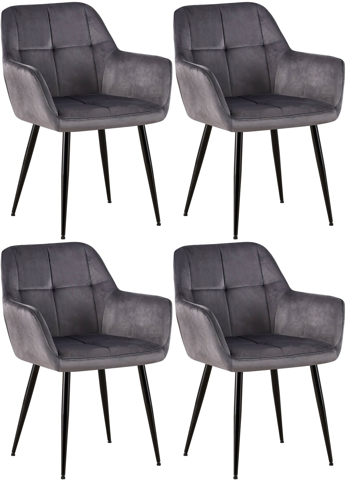 CLP 4er Set Esszimmerstühle Emia Samt Farbe: grau, Material: Samt