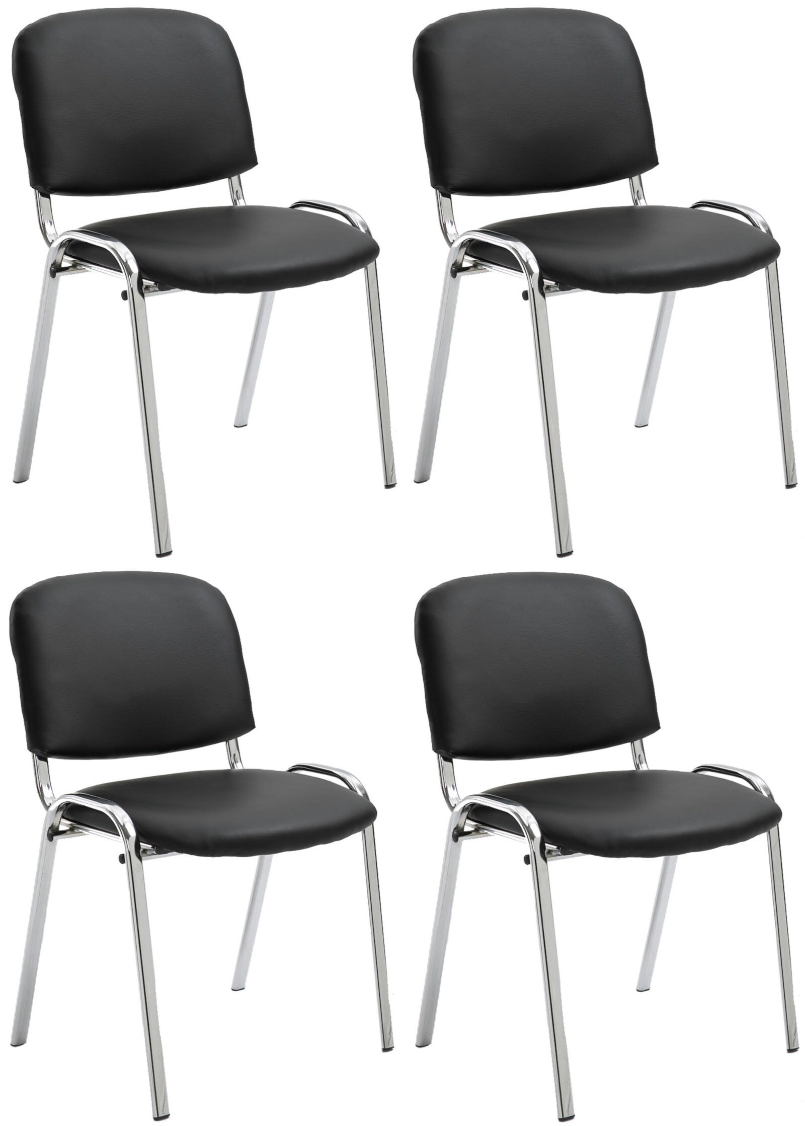 CLP 4er Set St&uuml;hle Ken Chrom Kunstleder I Gepolsterte Sitze I Stapelbar 