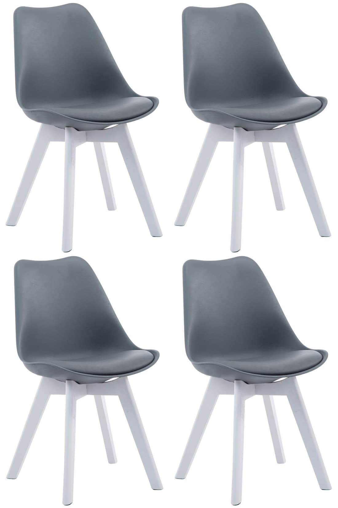 CLP 4er Set Besucherstühle Borneo V2 Weiß Kunstleder Farbe: grau, Gestell Farbe: weiß