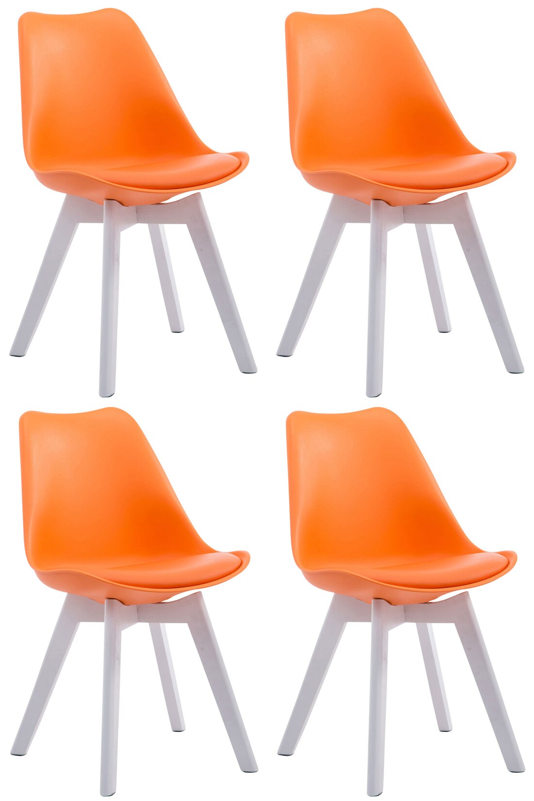 CLP 4er Set Besucherstühle Borneo V2 Weiß Kunstleder Farbe: orange, Gestell Farbe: weiß